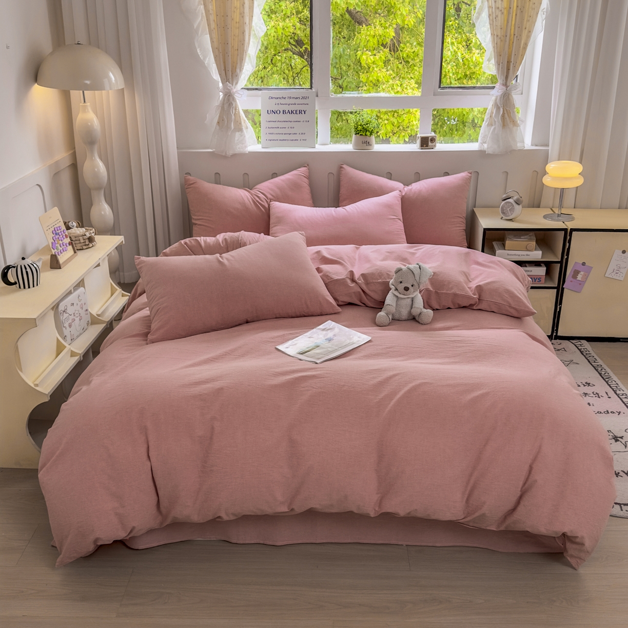 91家纺网 家纺一手货源 找家纺 宜家坊 2025新款A类全棉色织水洗棉被套单件纯棉格子纯色学生宿舍被罩定制定做 纯色-藕粉