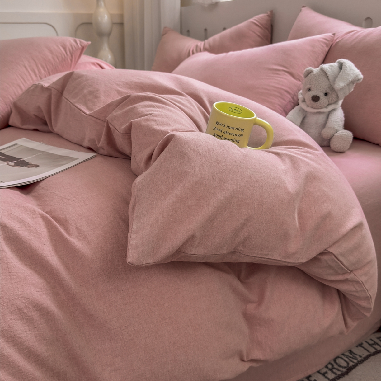 91家纺网 家纺一手货源 找家纺 宜家坊 2025新款A类全棉色织水洗棉被套单件纯棉格子纯色学生宿舍被罩定制定做 纯色-藕粉