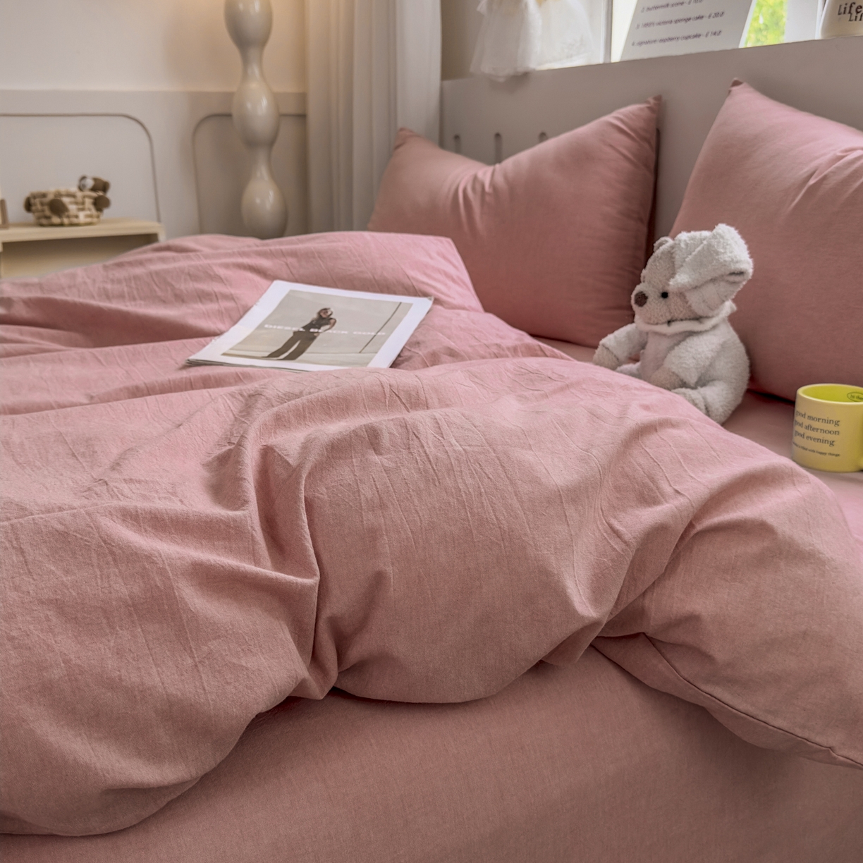 91家纺网 家纺一手货源 找家纺 宜家坊 2025新款A类全棉色织水洗棉被套单件纯棉格子纯色学生宿舍被罩定制定做 纯色-藕粉