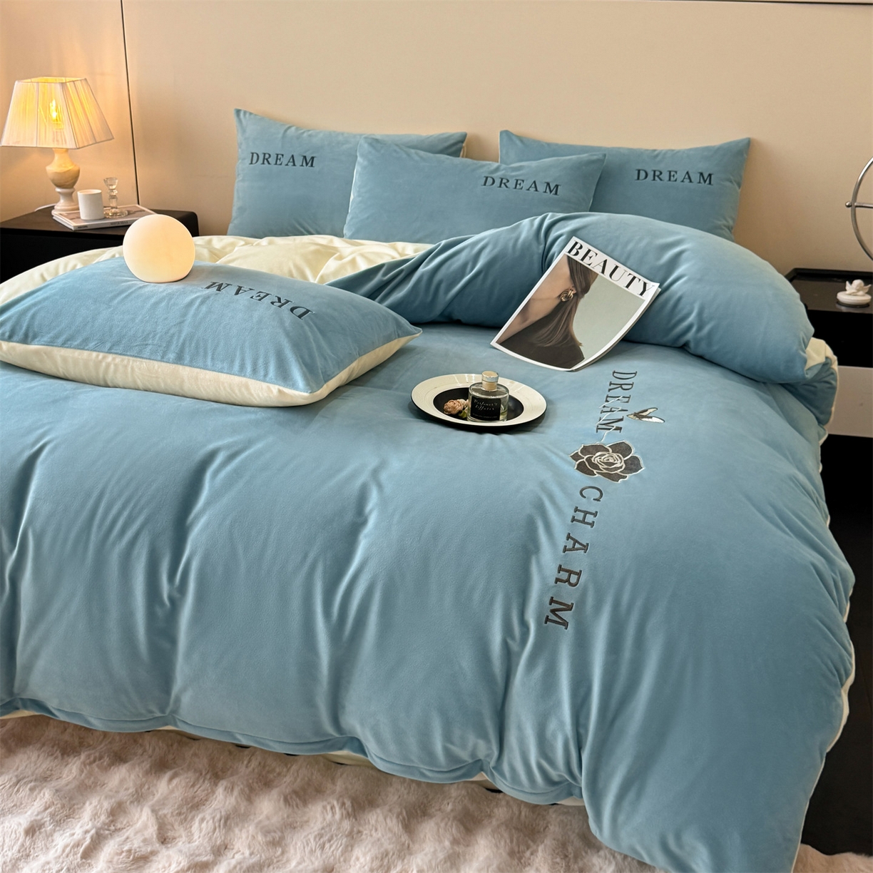 云棉坊 2025新款水晶绒刺绣四件套-初见 初见-天空兰