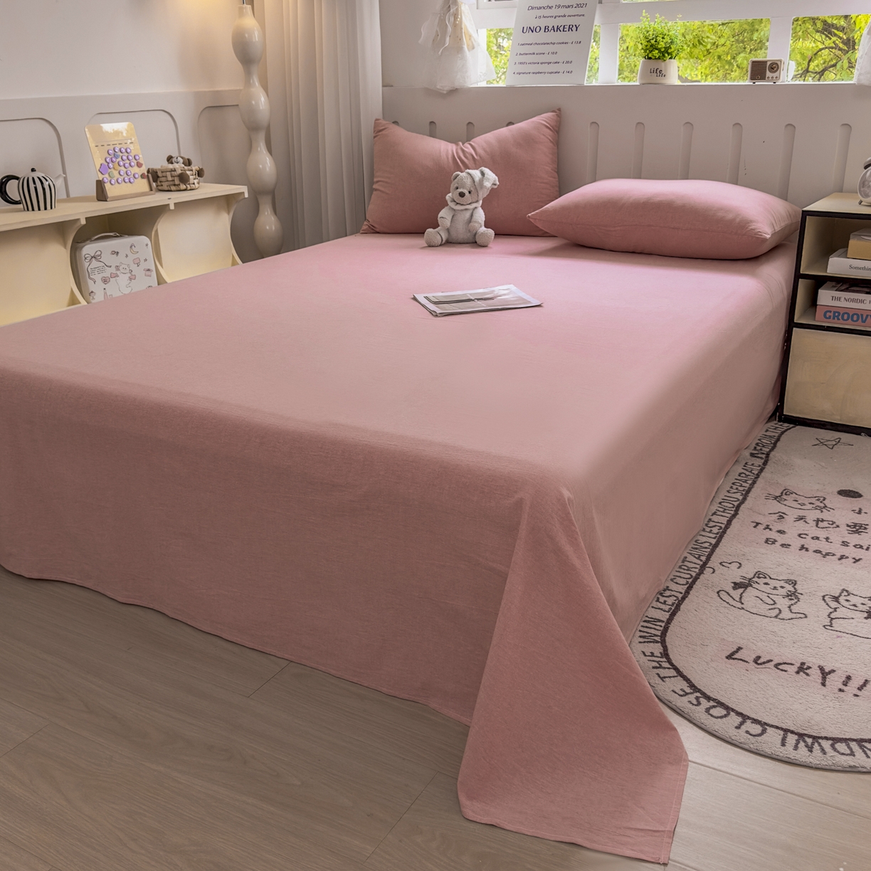 91家纺网 家纺一手货源 找家纺 宜家坊 2025新款A类全棉色织水洗棉被套单件纯棉格子纯色学生宿舍被罩定制定做 纯色-藕粉