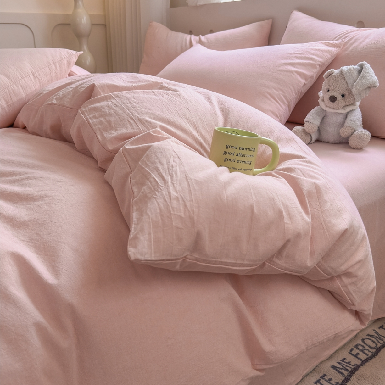 91家纺网 家纺一手货源 找家纺 宜家坊 2025新款A类全棉色织水洗棉被套单件纯棉格子纯色学生宿舍被罩定制定做 纯色-浅粉