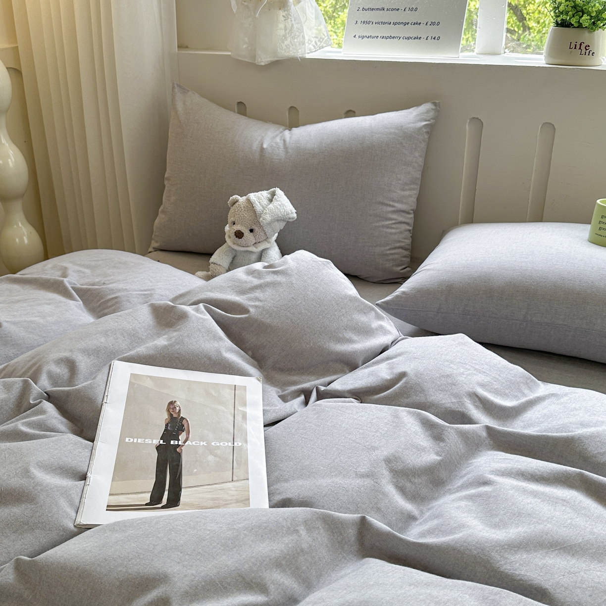 91家纺网 家纺一手货源 找家纺 宜家坊 2025新款A类全棉色织水洗棉被套单件纯棉格子纯色学生宿舍被罩定制定做 纯色-浅灰