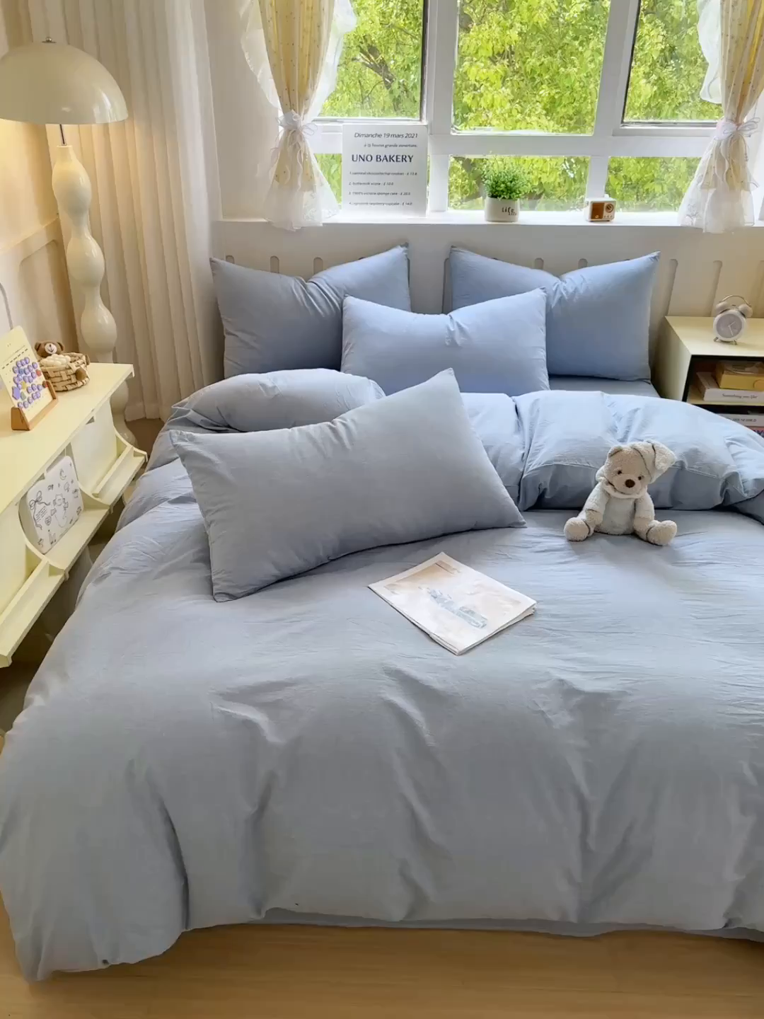 91家纺网 家纺一手货源 找家纺 宜家坊 2025新款A类全棉色织水洗棉被套单件纯棉格子纯色学生宿舍被罩定制定做 纯色-浅蓝