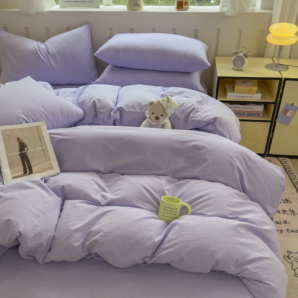91家纺网 家纺一手货源 找家纺 宜家坊 2025新款A类全棉色织水洗棉被套单件纯棉格子纯色学生宿舍被罩定制定做 纯色-浅紫