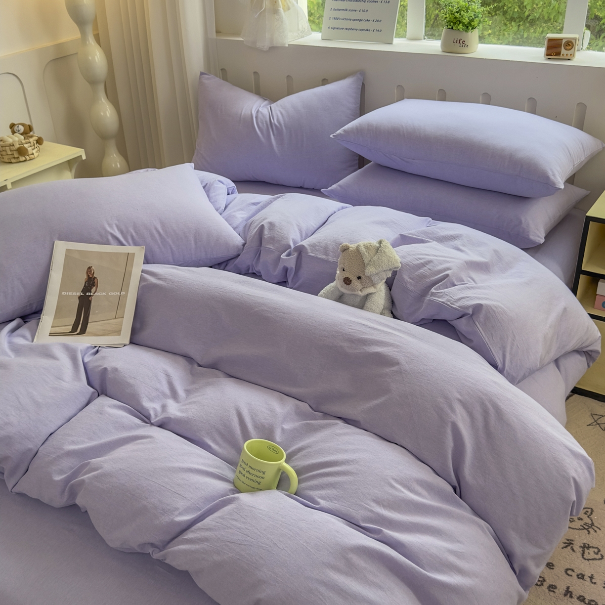 91家纺网 家纺一手货源 找家纺 宜家坊 2025新款A类全棉色织水洗棉被套单件纯棉格子纯色学生宿舍被罩定制定做 纯色-浅紫