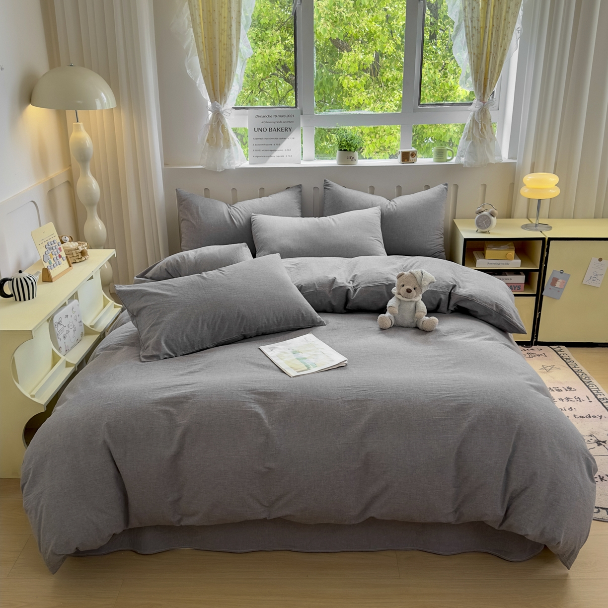 91家纺网 家纺一手货源 找家纺 宜家坊 2025新款A类全棉色织水洗棉被套单件纯棉格子纯色学生宿舍被罩定制定做 纯色-烟灰