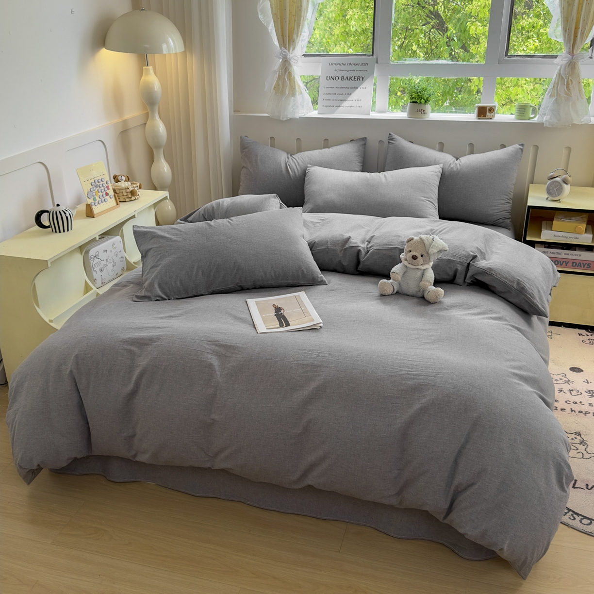 91家纺网 家纺一手货源 找家纺 宜家坊 2025新款A类全棉色织水洗棉被套单件纯棉格子纯色学生宿舍被罩定制定做 纯色-烟灰