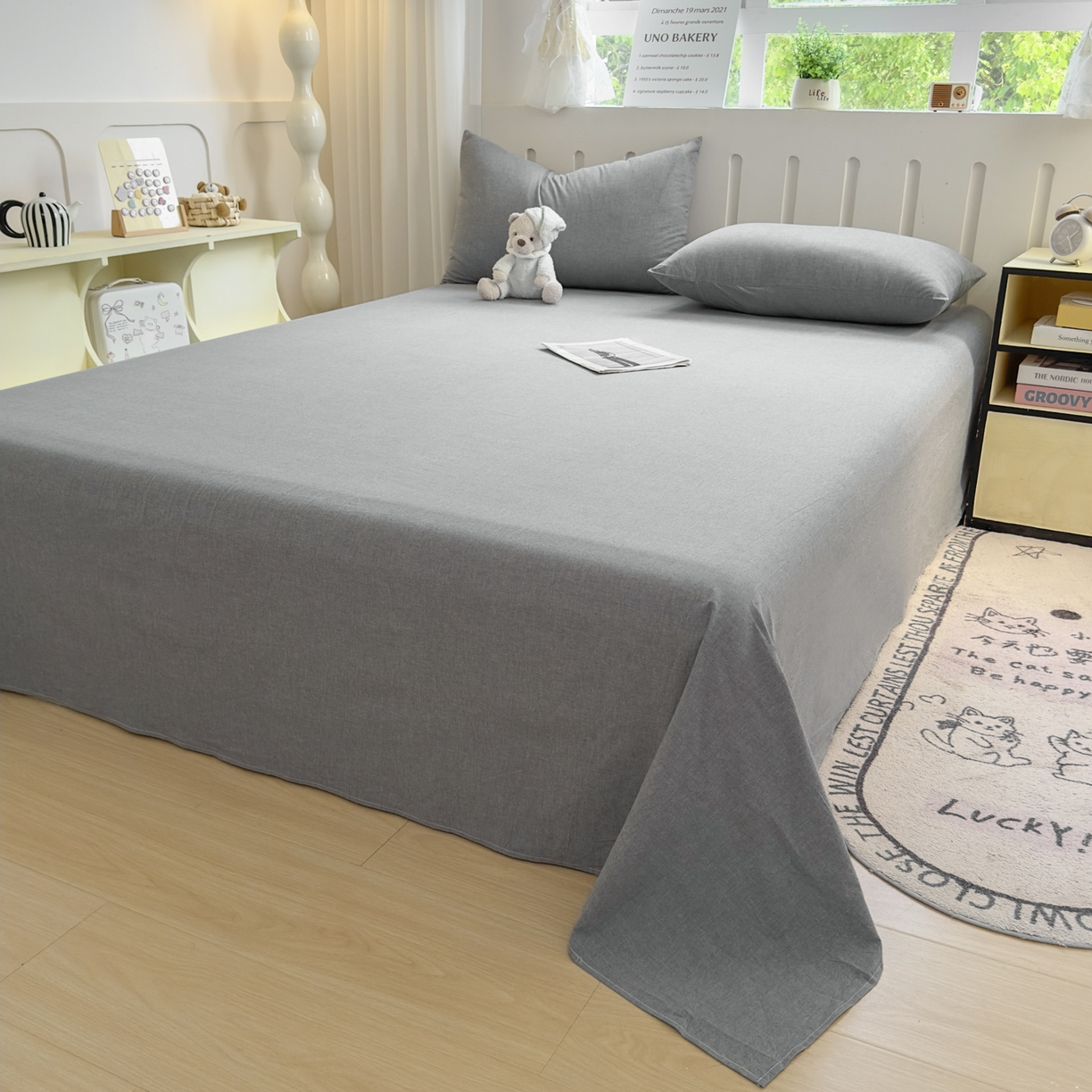 91家纺网 家纺一手货源 找家纺 宜家坊 2025新款A类全棉色织水洗棉被套单件纯棉格子纯色学生宿舍被罩定制定做 米娜-绿灰