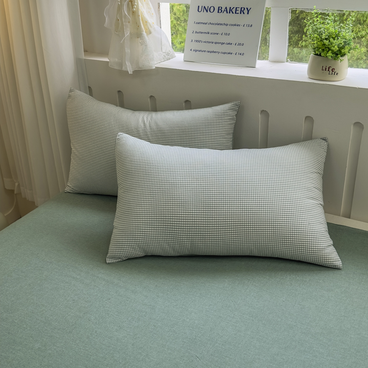 91家纺网 家纺一手货源 找家纺 宜家坊 2025新款A类全棉色织水洗棉被套单件纯棉格子纯色学生宿舍被罩定制定做 密格-草绿