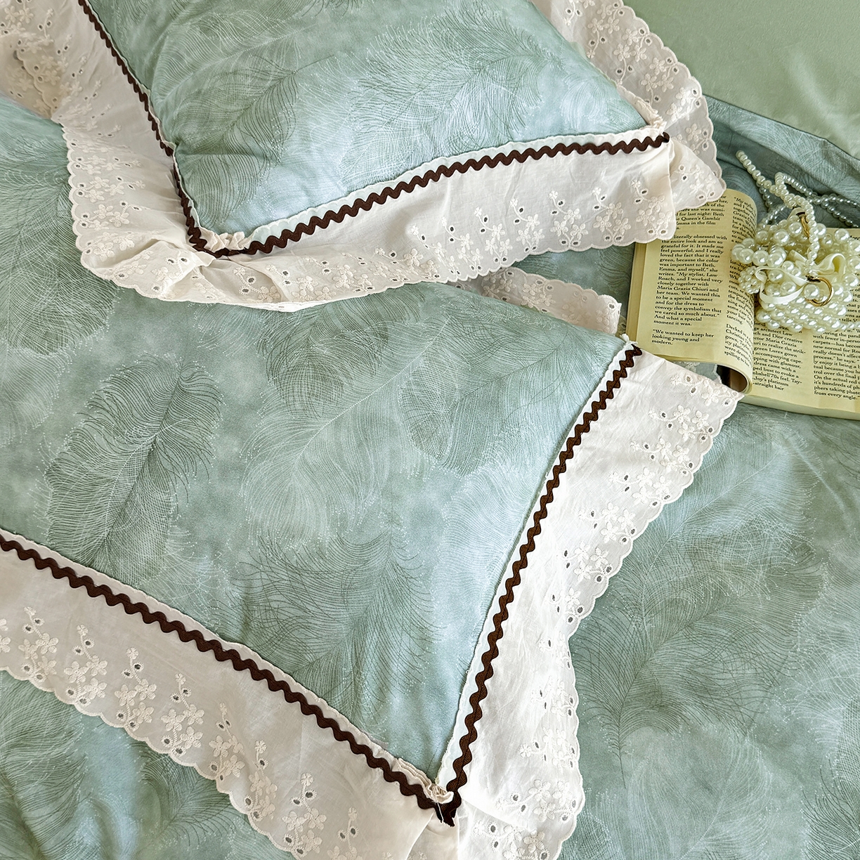 91家纺网 家纺一手货源 找家纺 星座家纺 2025新款秋冬全棉花边数码印花磨毛四件套 羽絮-兰