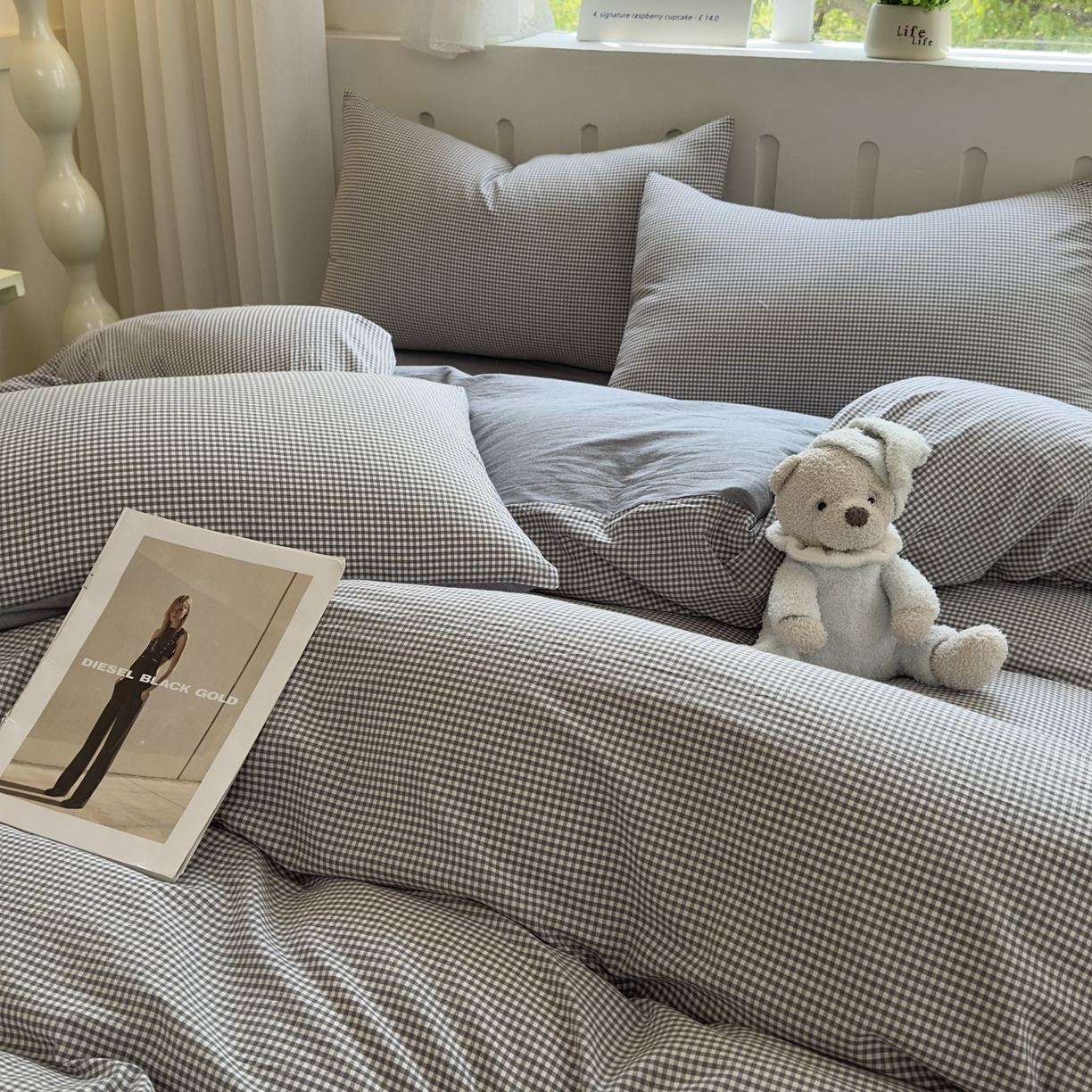 91家纺网 家纺一手货源 找家纺 宜家坊 2025新款A类全棉色织水洗棉被套单件纯棉格子纯色学生宿舍被罩定制定做 密格-烟灰