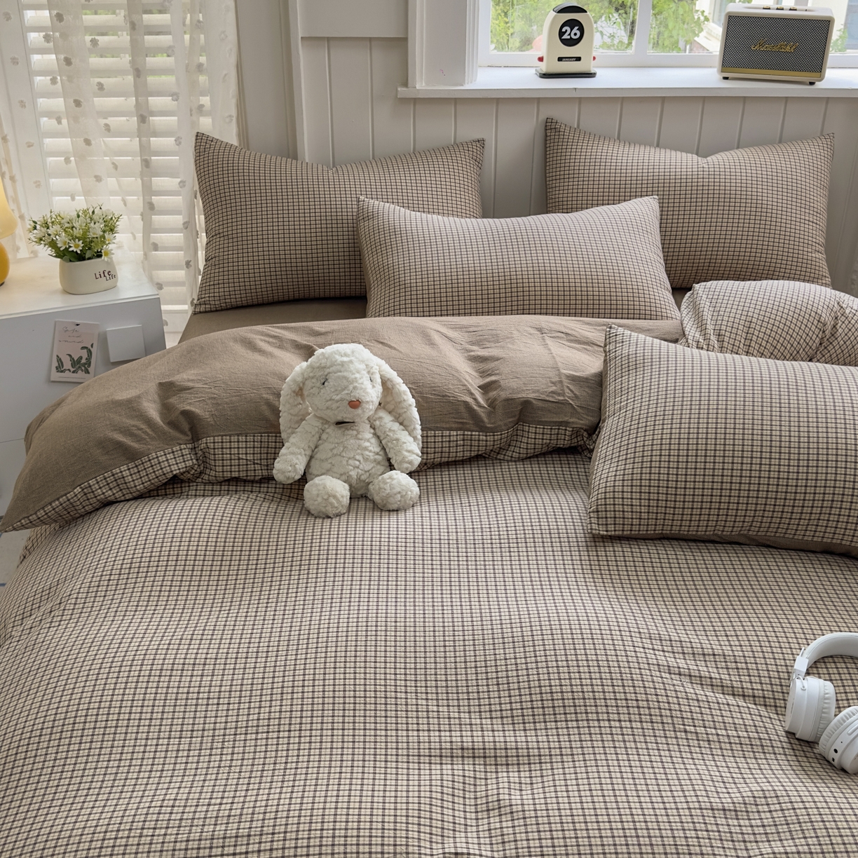 91家纺网 家纺一手货源 找家纺 宜家坊 2025新款A类全棉色织水洗棉被套单件纯棉格子纯色学生宿舍被罩定制定做 沐风-米咖