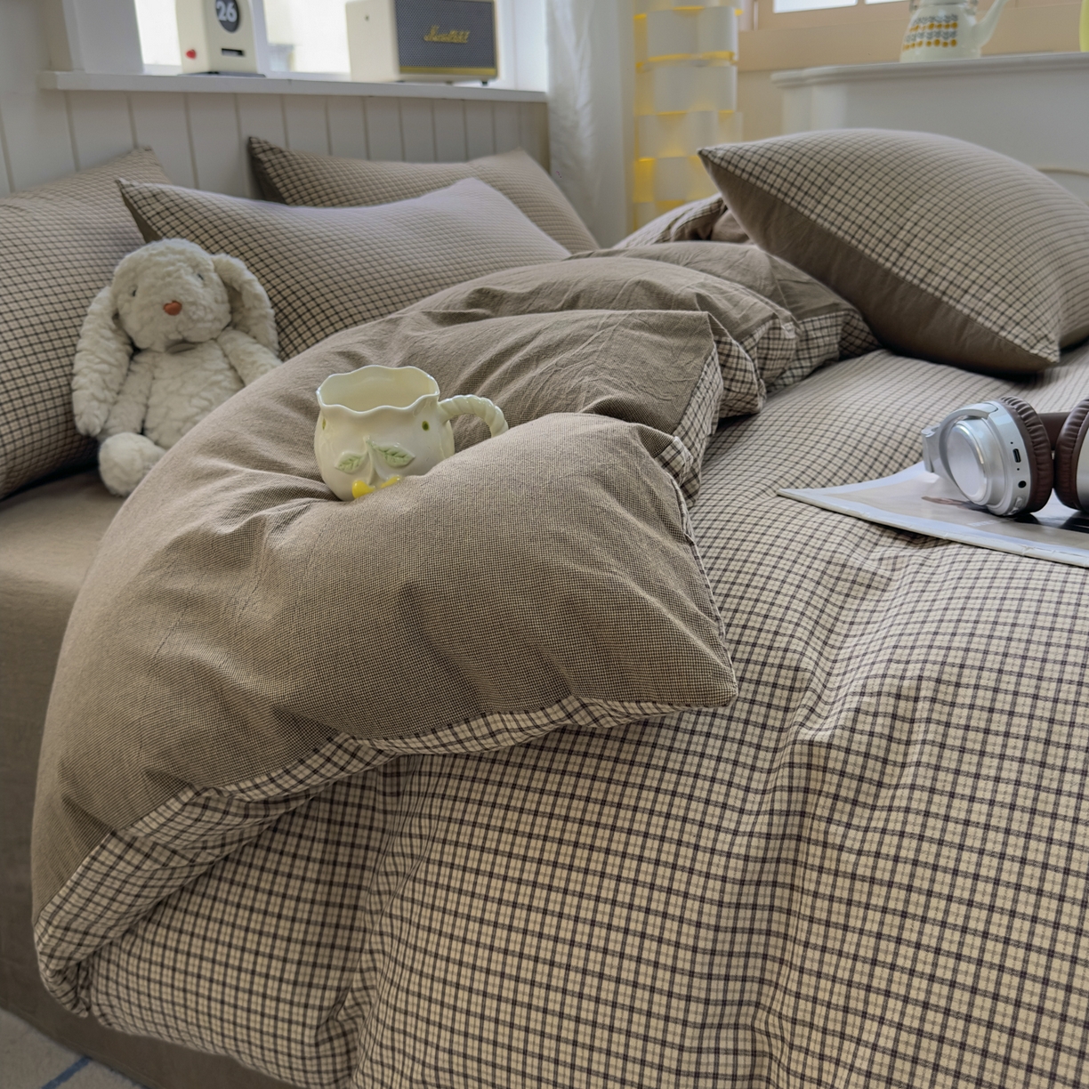 91家纺网 家纺一手货源 找家纺 宜家坊 2025新款A类全棉色织水洗棉被套单件纯棉格子纯色学生宿舍被罩定制定做 沐风-米咖