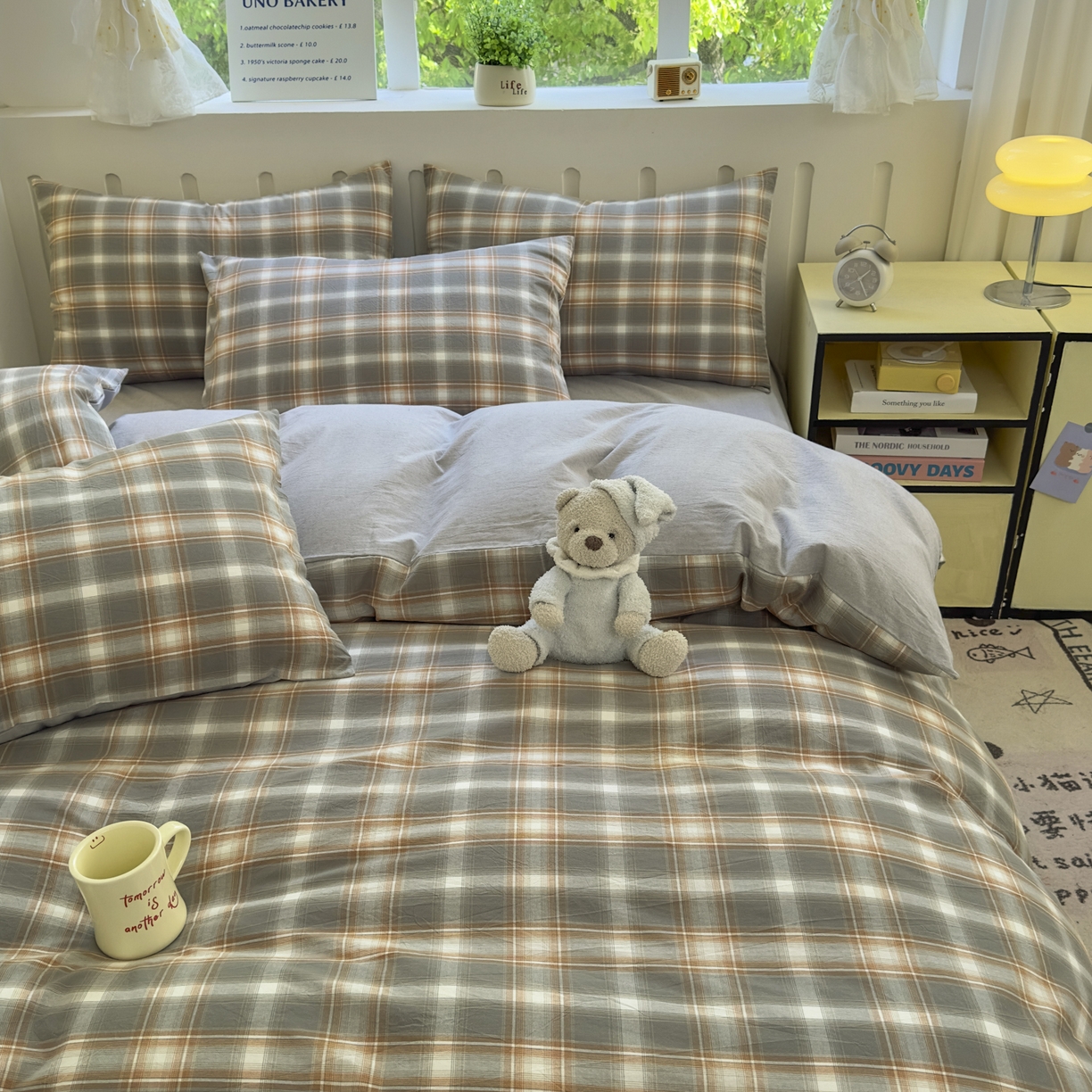 91家纺网 家纺一手货源 找家纺 宜家坊 2025新款A类全棉色织水洗棉被套单件纯棉格子纯色学生宿舍被罩定制定做 诺卡-浅灰