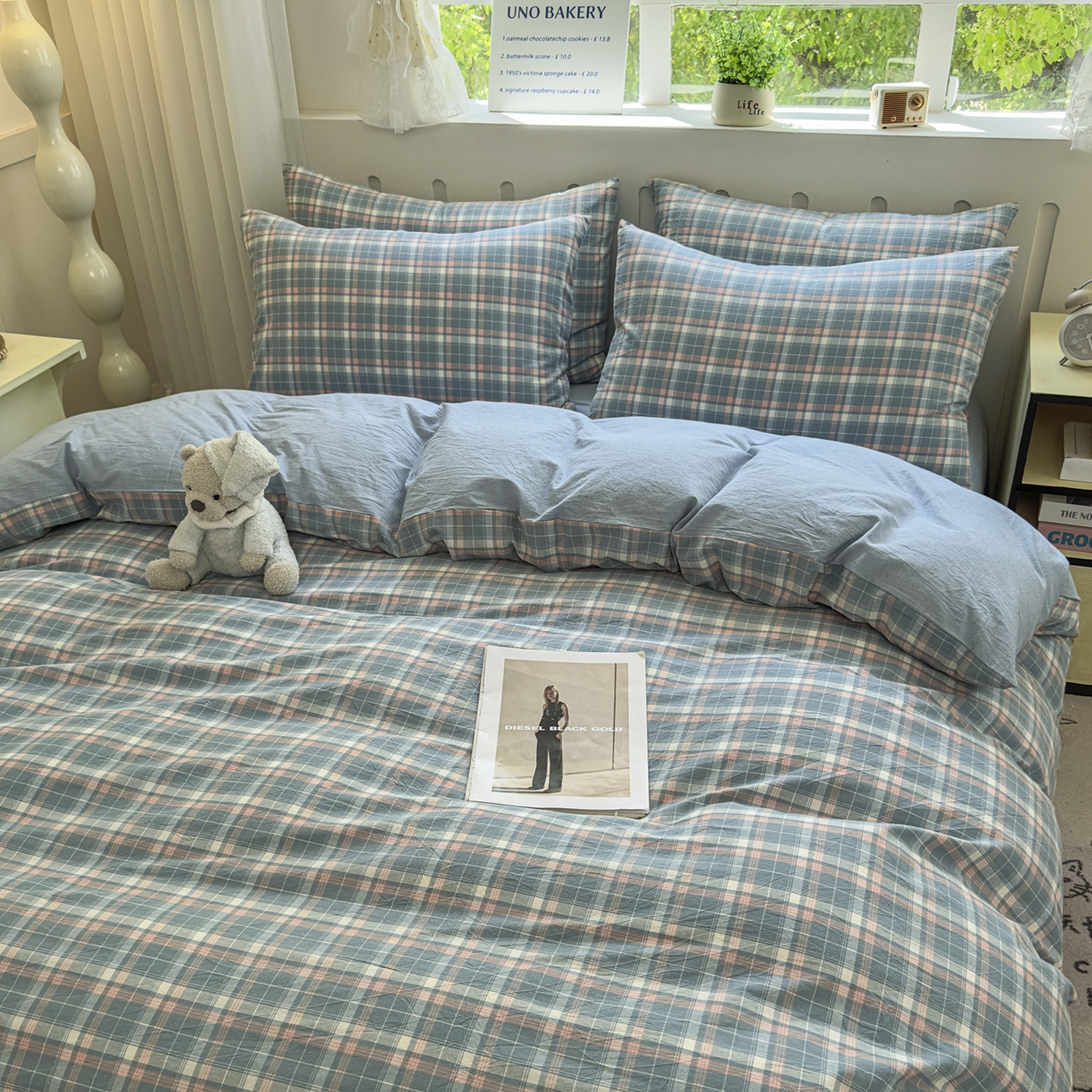 91家纺网 家纺一手货源 找家纺 宜家坊 2025新款A类全棉色织水洗棉被套单件纯棉格子纯色学生宿舍被罩定制定做 映像格-蓝