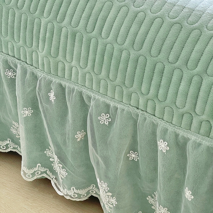 91家纺网 家纺一手货源 找家纺 梦之星 2025新款牛奶绒雕花床盖款床单款四件套 繁花-绿