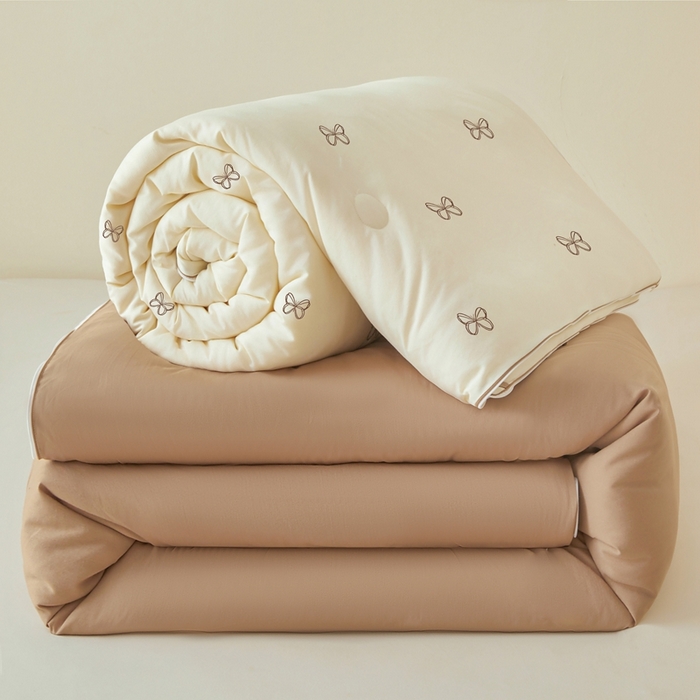 维洋家纺 2025新款柔暖刺绣双层纱大豆子母被被子被芯 奶咖蝴蝶