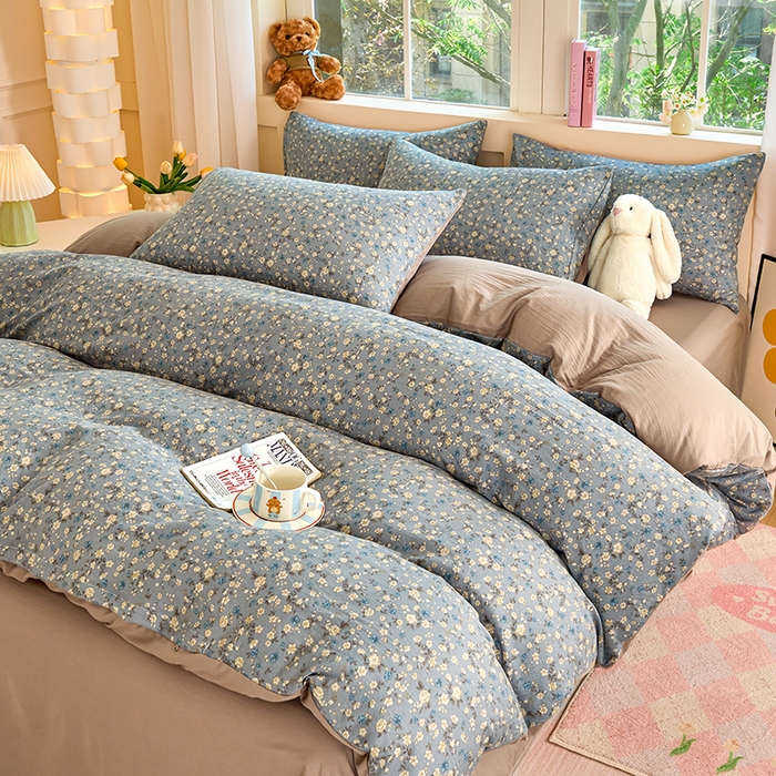 91家纺网 家纺一手货源 找家纺 卢赛尔 2025新款水洗珍珠印花四件套 秋草-灰