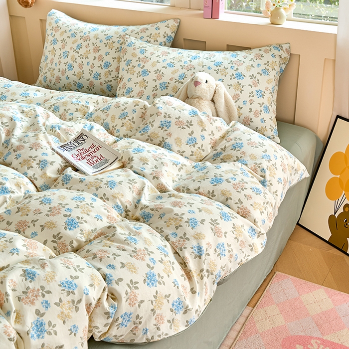 91家纺网 家纺一手货源 找家纺 卢赛尔 2025新款水洗珍珠印花四件套 山茶-绿