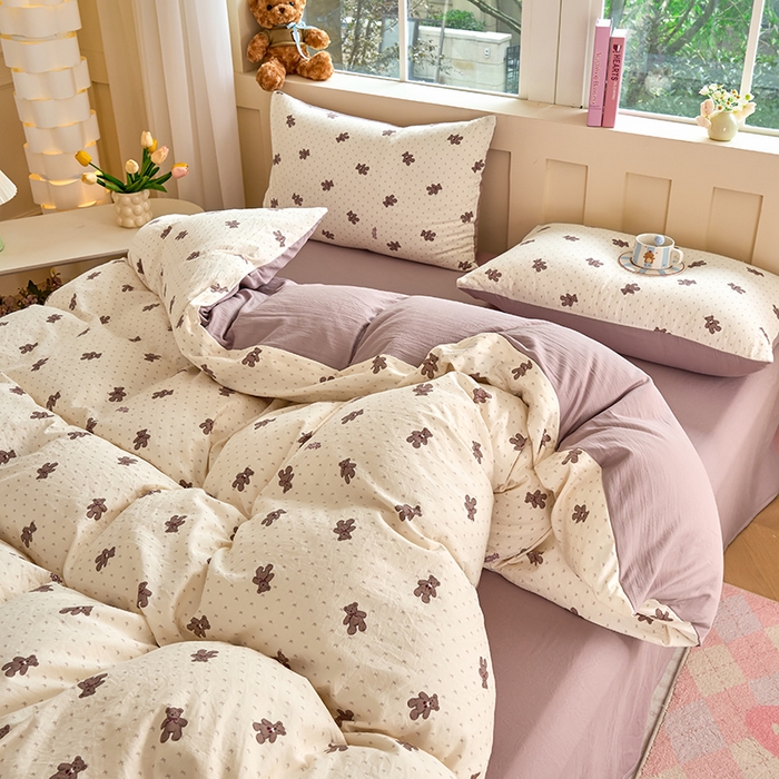 91家纺网 家纺一手货源 找家纺 卢赛尔 2025新款水洗珍珠印花四件套 小棕熊