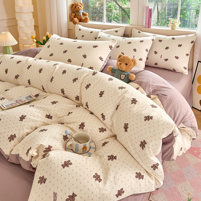 91家纺网 家纺一手货源 找家纺 卢赛尔 2025新款水洗珍珠印花四件套 小棕熊