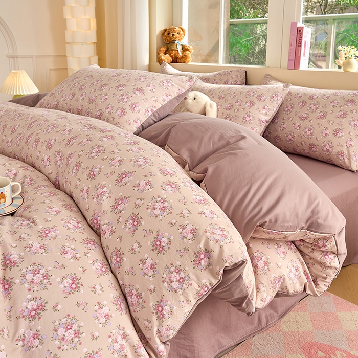 卢赛尔 2025新款水洗珍珠印花四件套 蔷薇-粉