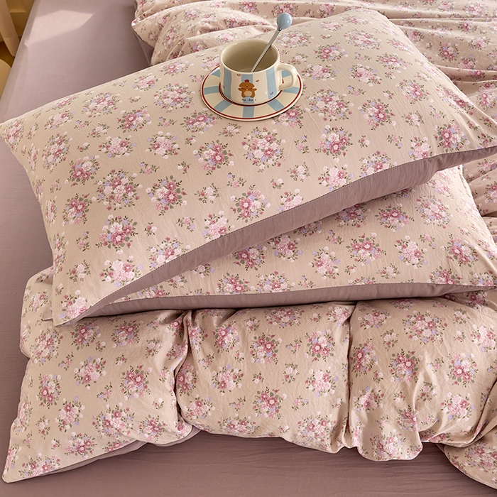 91家纺网 家纺一手货源 找家纺 卢赛尔 2025新款水洗珍珠印花四件套 蔷薇-粉