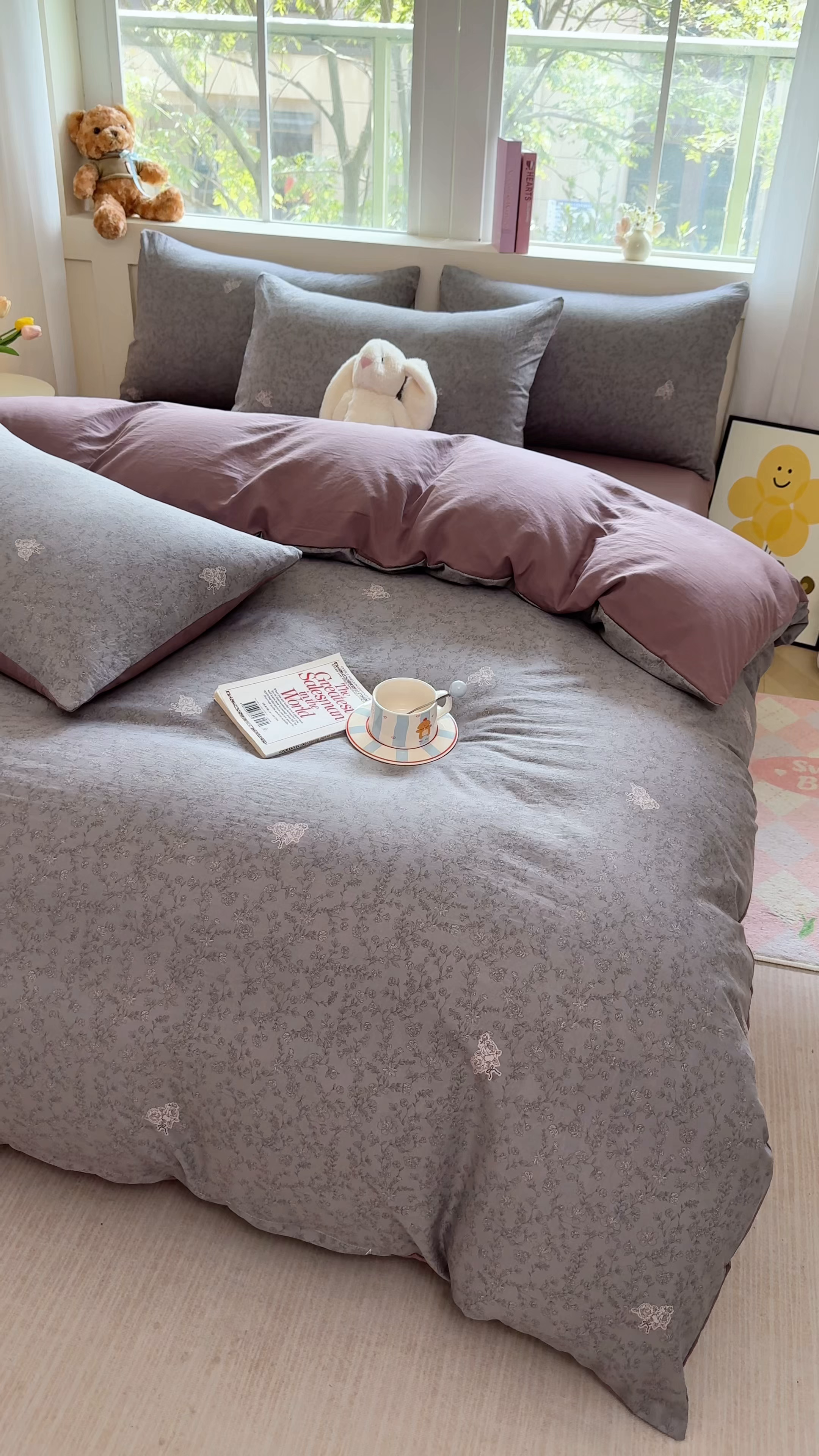 91家纺网 家纺一手货源 找家纺 卢赛尔 2025新款水洗珍珠印花四件套 暗香