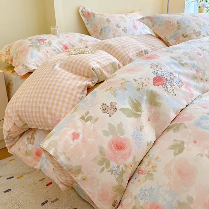 91家纺网 家纺一手货源 找家纺 绵庭家纺 2025新款田园花卉全棉纯棉印花四件套 油画弦音