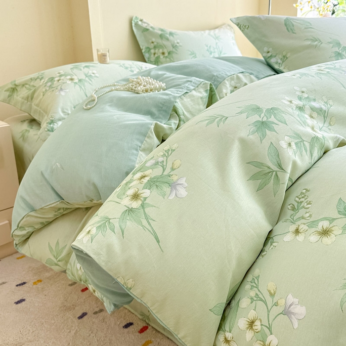 91家纺网 家纺一手货源 找家纺 绵庭家纺 2025新款田园花卉全棉纯棉印花四件套 东方绿叶