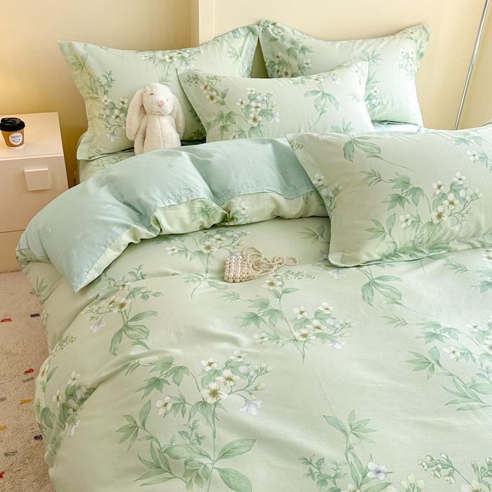 91家纺网 家纺一手货源 找家纺 绵庭家纺 2025新款田园花卉全棉纯棉印花四件套 东方绿叶