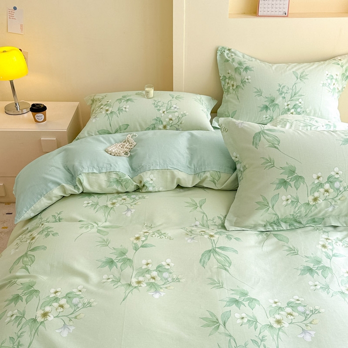 91家纺网 家纺一手货源 找家纺 绵庭家纺 2025新款田园花卉全棉纯棉印花四件套 东方绿叶