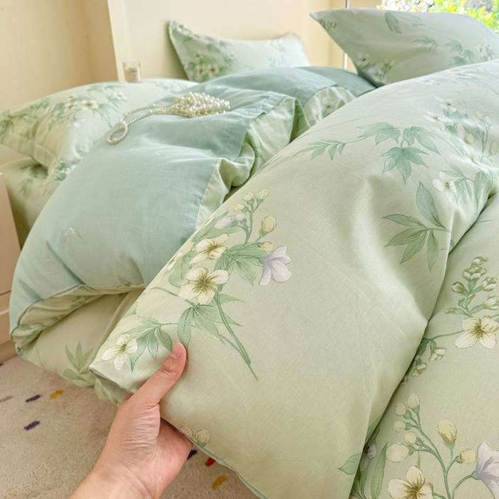 91家纺网 家纺一手货源 找家纺 绵庭家纺 2025新款田园花卉全棉纯棉印花四件套 东方绿叶