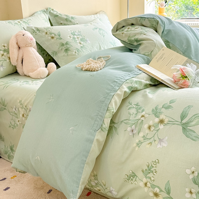 91家纺网 家纺一手货源 找家纺 绵庭家纺 2025新款田园花卉全棉纯棉印花四件套 东方绿叶