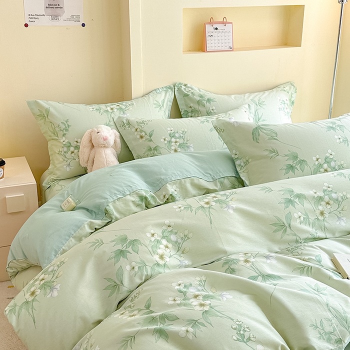 91家纺网 家纺一手货源 找家纺 绵庭家纺 2025新款田园花卉全棉纯棉印花四件套 东方绿叶