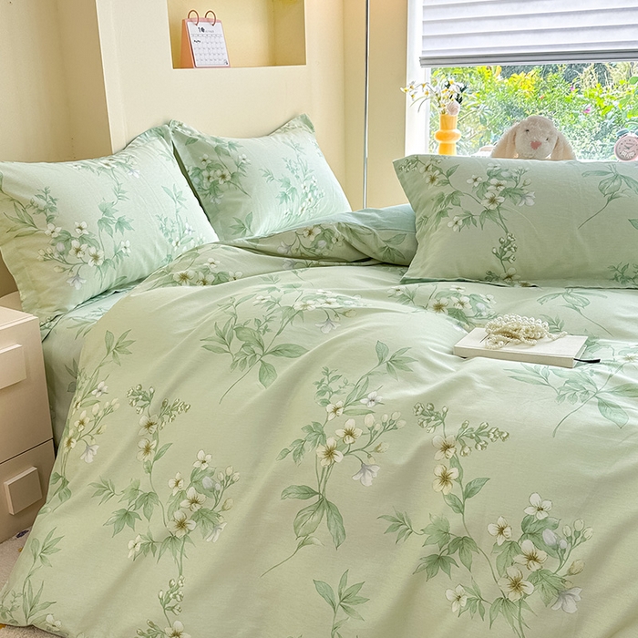 91家纺网 家纺一手货源 找家纺 绵庭家纺 2025新款田园花卉全棉纯棉印花四件套 东方绿叶