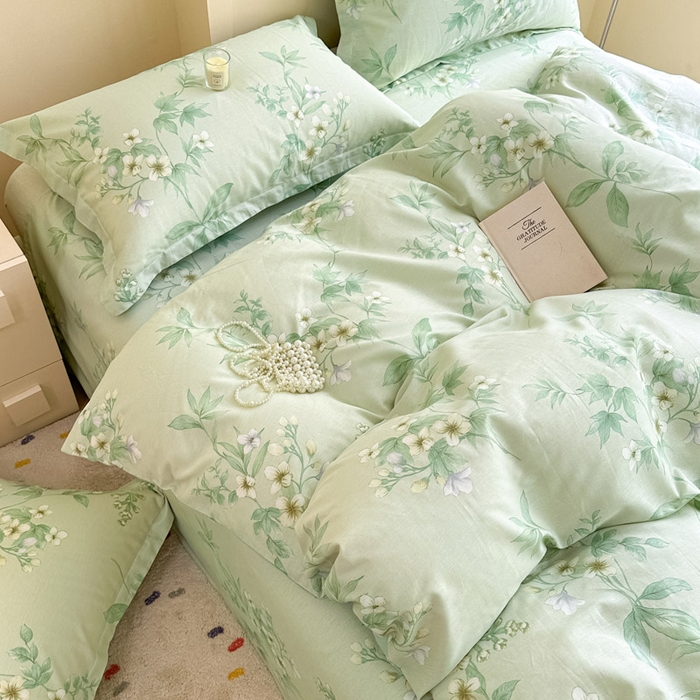 91家纺网 家纺一手货源 找家纺 绵庭家纺 2025新款田园花卉全棉纯棉印花四件套 东方绿叶