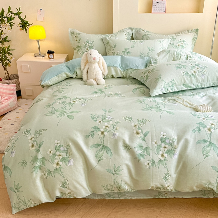 91家纺网 家纺一手货源 找家纺 绵庭家纺 2025新款田园花卉全棉纯棉印花四件套 东方绿叶