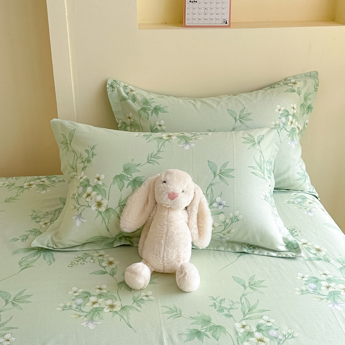 91家纺网 家纺一手货源 找家纺 绵庭家纺 2025新款田园花卉全棉纯棉印花四件套 东方绿叶