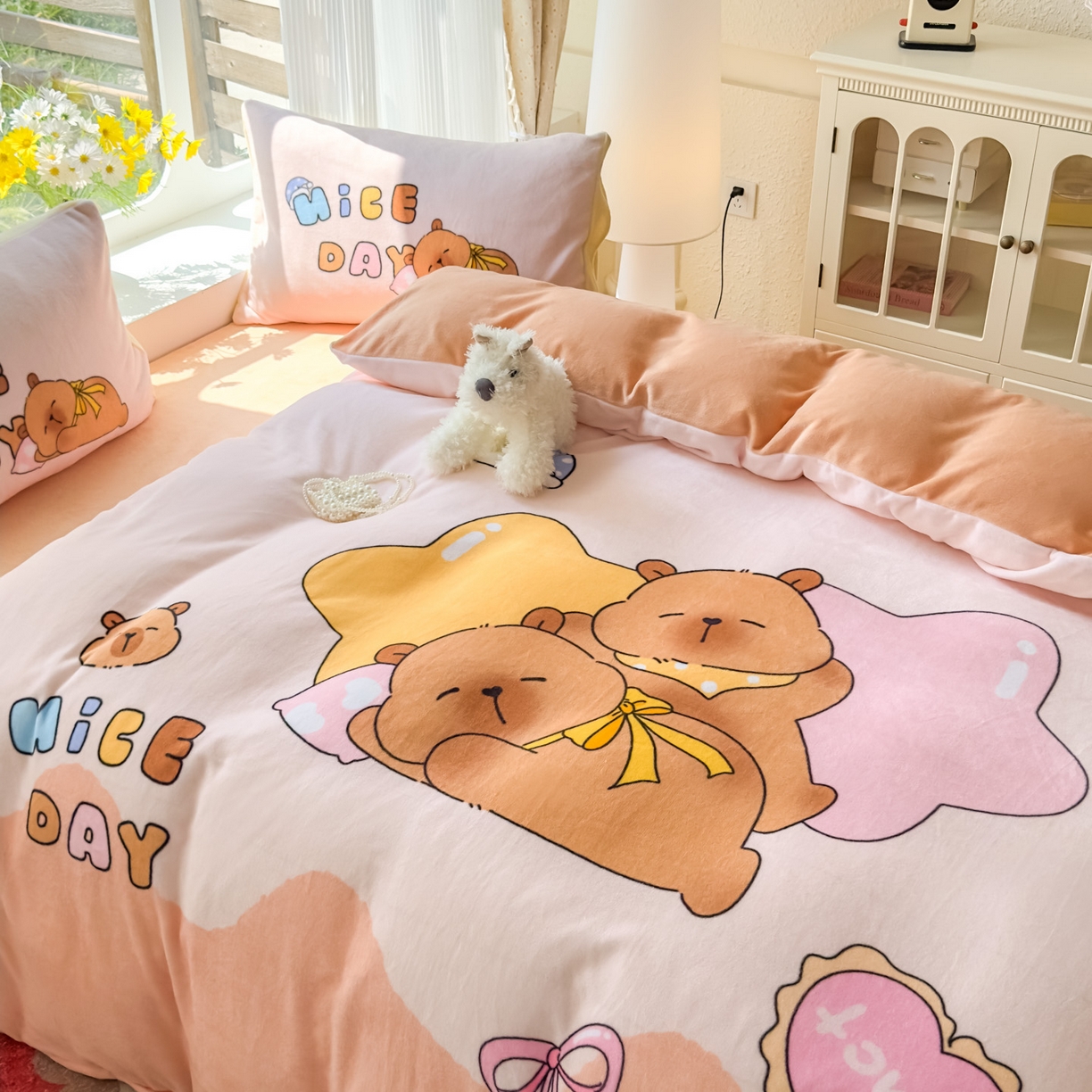 91家纺网 家纺一手货源 找家纺 （总）浩诚 2025新款高克重原创设计牛奶绒大版卡通四件套第2批