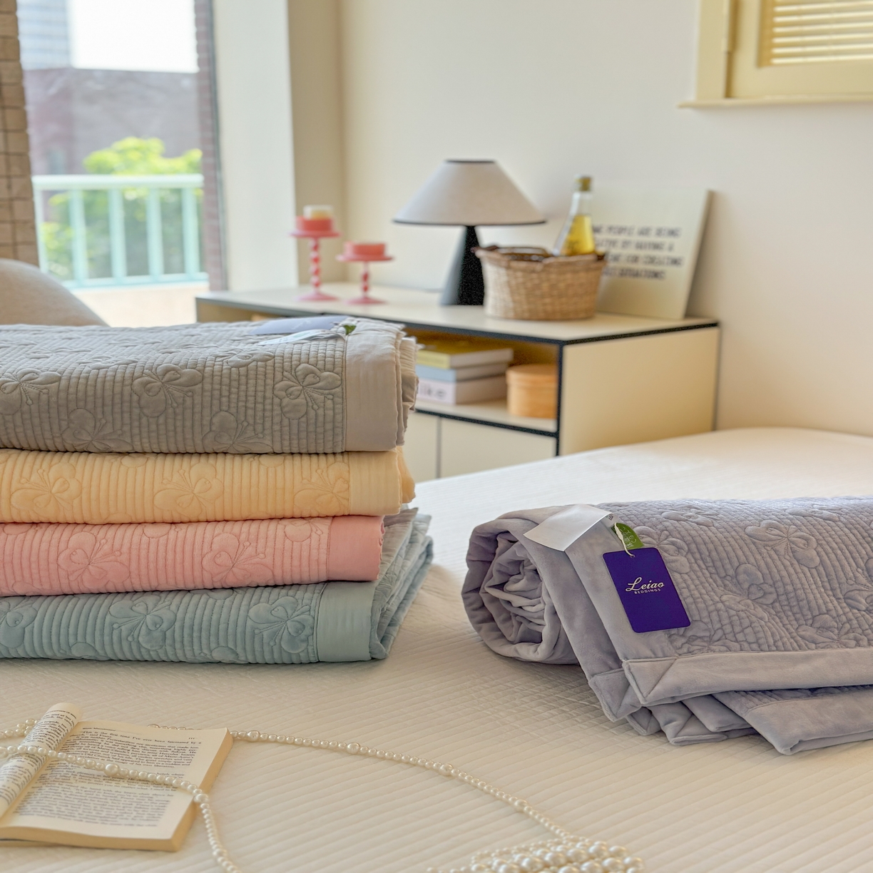 91家纺网 家纺一手货源 找家纺 琳可家居 2025新款蝴蝶系列棉加绒床盖 组合