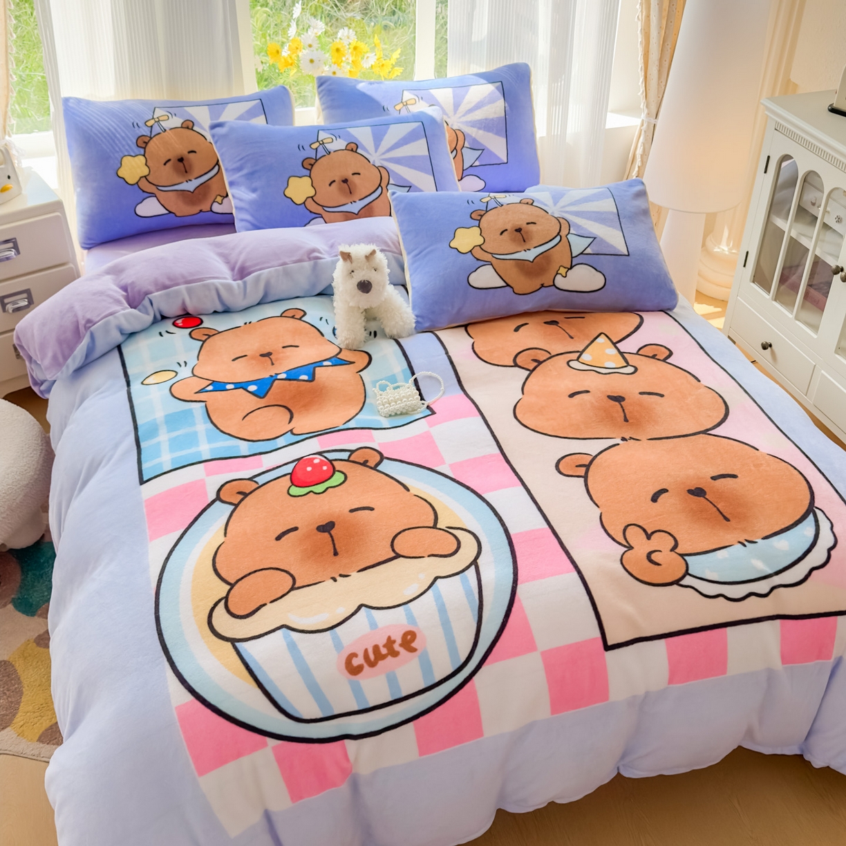 91家纺网 家纺一手货源 找家纺 （总）浩诚 2025新款高克重原创设计牛奶绒大版卡通四件套第2批