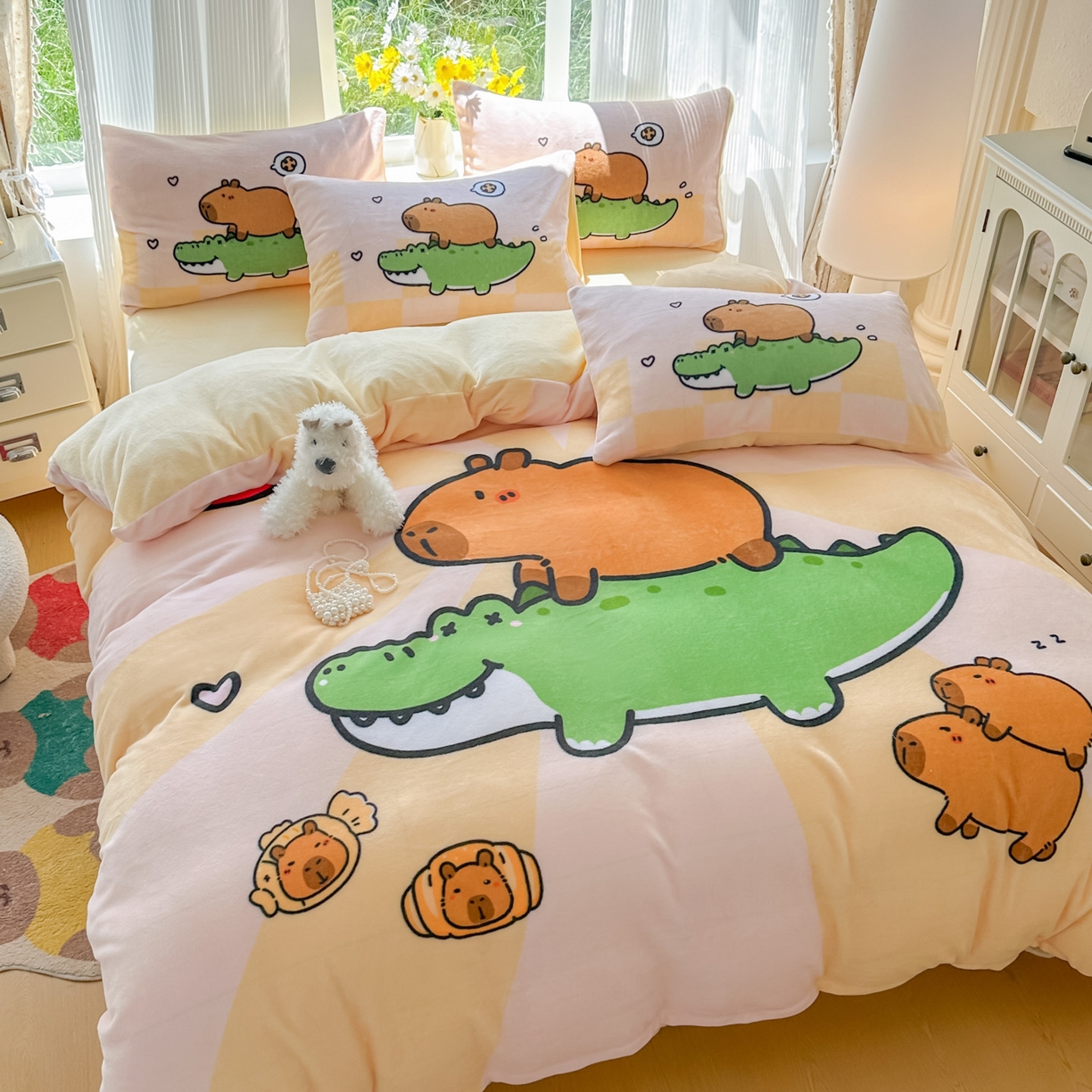 91家纺网 家纺一手货源 找家纺 （总）浩诚 2025新款高克重原创设计牛奶绒大版卡通四件套第2批