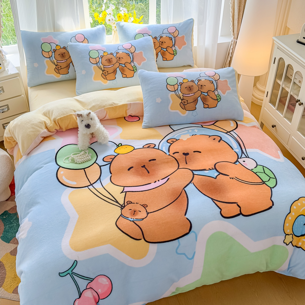 91家纺网 家纺一手货源 找家纺 （总）浩诚 2025新款高克重原创设计牛奶绒大版卡通四件套第2批