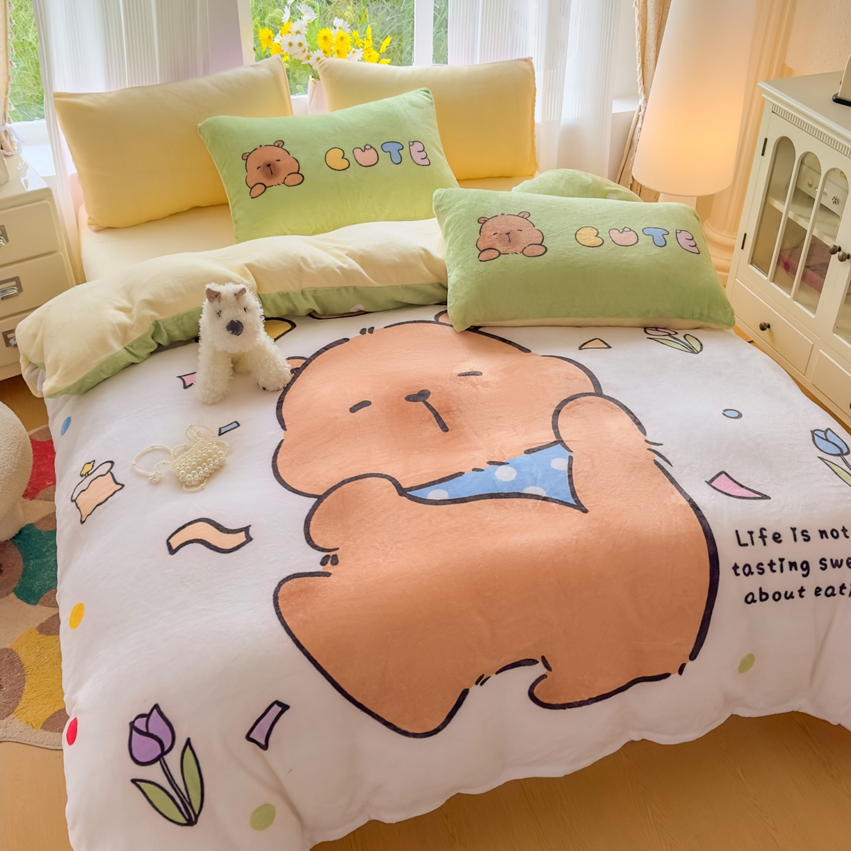 91家纺网 家纺一手货源 找家纺 （总）浩诚 2025新款高克重原创设计牛奶绒大版卡通四件套第2批