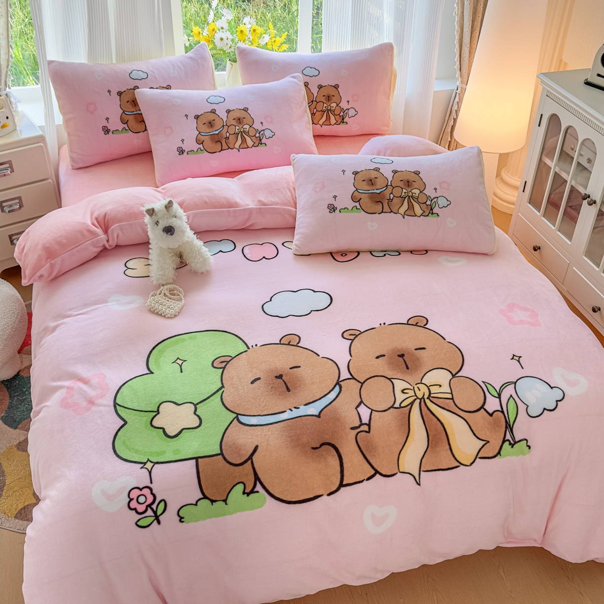 91家纺网 家纺一手货源 找家纺 （总）浩诚 2025新款高克重原创设计牛奶绒大版卡通四件套第2批