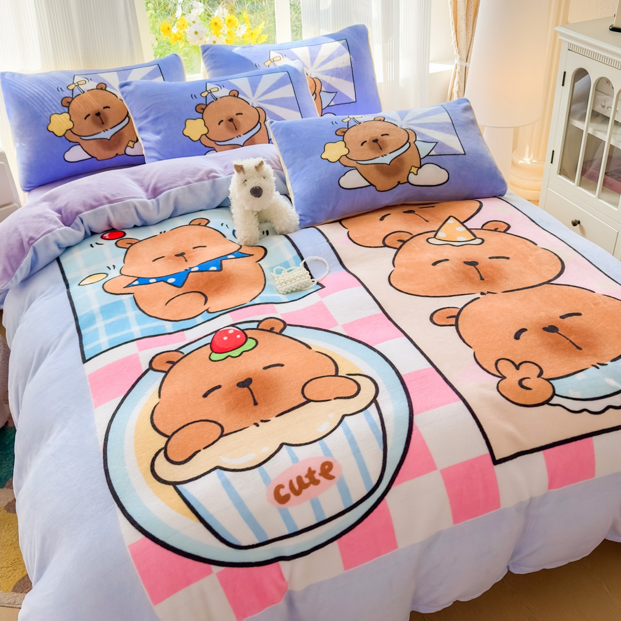 91家纺网 家纺一手货源 找家纺 浩诚 2025新款高克重原创设计牛奶绒大版卡通四件套第2批 调皮巴拉