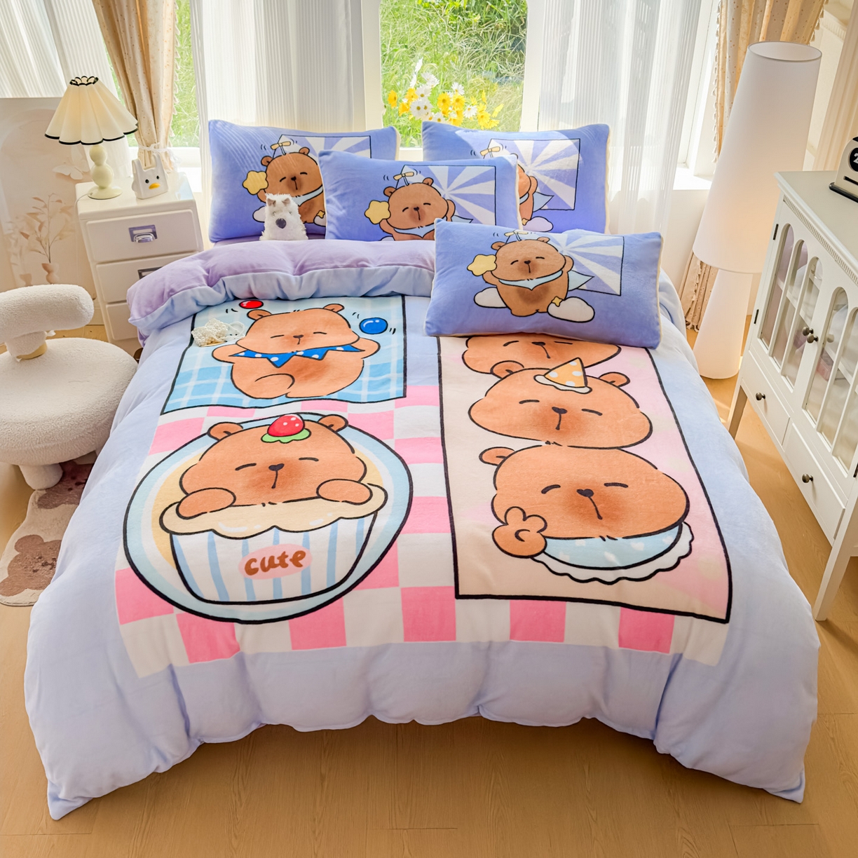 91家纺网 家纺一手货源 找家纺 浩诚 2025新款高克重原创设计牛奶绒大版卡通四件套第2批 调皮巴拉