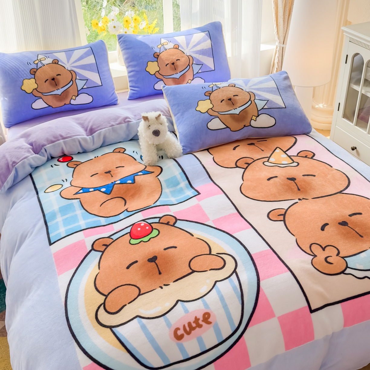 91家纺网 家纺一手货源 找家纺 浩诚 2025新款高克重原创设计牛奶绒大版卡通四件套第2批 调皮巴拉